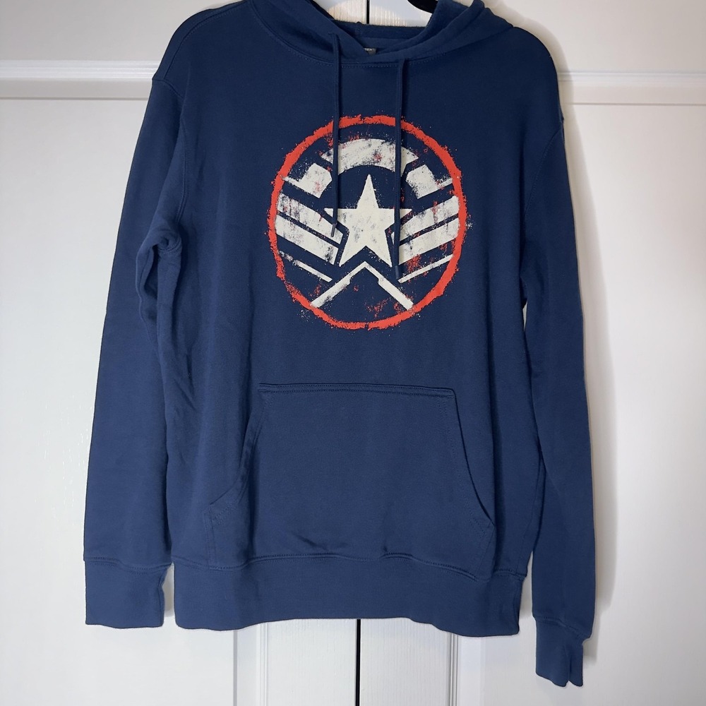 Captain America Hoodie Mens Medium Blue Bioworld Brave New World Fleece Logo